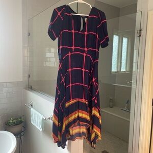 Anthropologie Navy and Pink Plaid Midi Dress